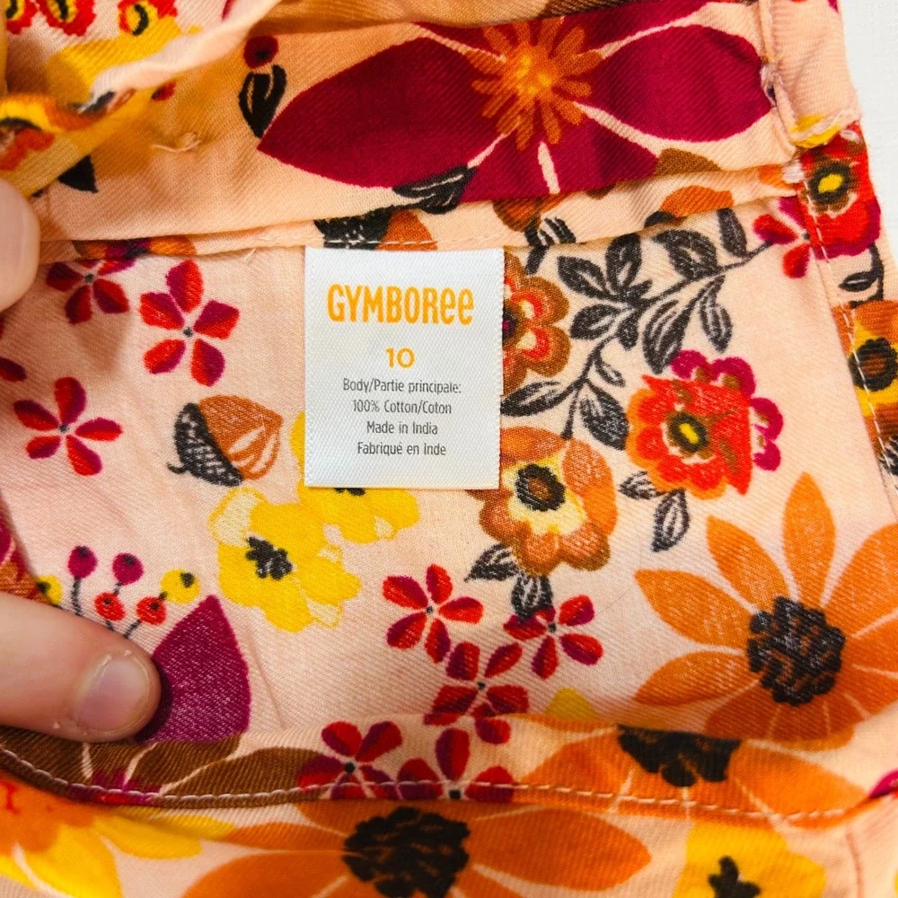 Gymboree Girls Size 10 Orange Floral Tiered Cotton Faux Wrap Short Sleeve Dress